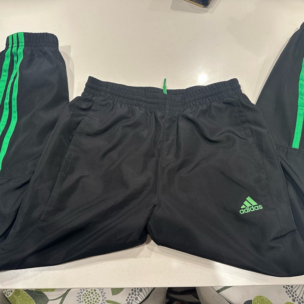 Adidas Kids Black Joggers with Green Accents New Without Tag